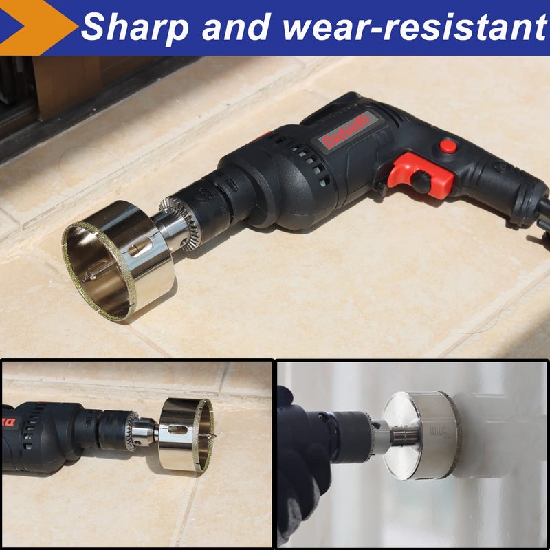 DaduoRi 2 1/2 Inch (65mm) Diamond Hole Saw with Pilot Bit  DaduoRi 2.5"" Tile Hole Saw with Center Drill Bit for Granite  Marble  Porcelain Tiles  1-1/2"" Depth of Cut for Thick Countertops - Image 5